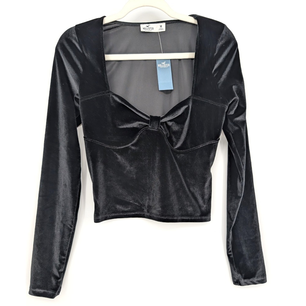 Hollister Black Velvet Whimsigoth Renaissance Dark Fairy Corset Milkmaid Top Med